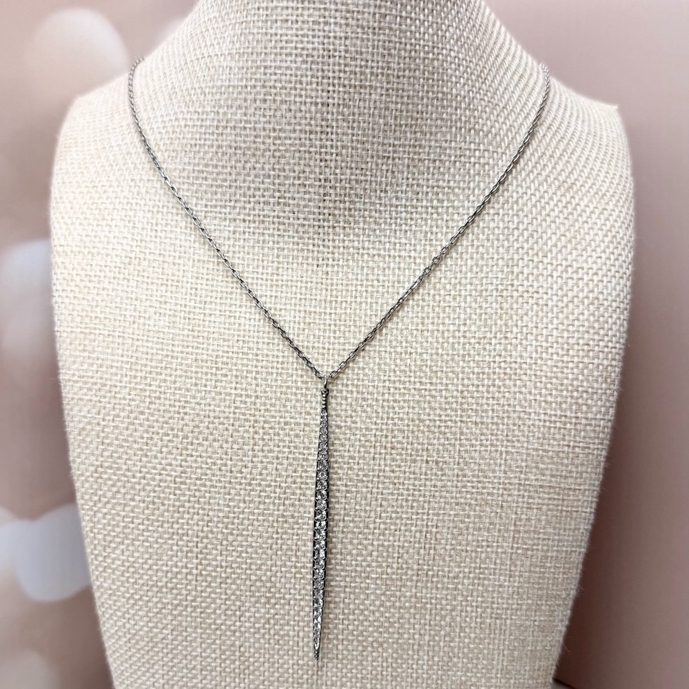 Michael Kors Silver-Tone Crystal Matchstick Pendant Necklace